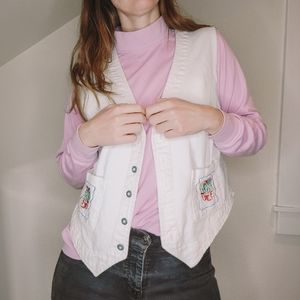 Vintage White Floral Embroidered Denim Vest